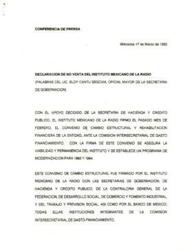 
Declaración de No venta del instituto mexicano de la radio.


