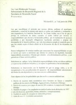 
Denuncia Anónima de Irregularidades en la Secretaría de Desarrollo Social y la Comisión Nacional de las Zonas Áridas.


