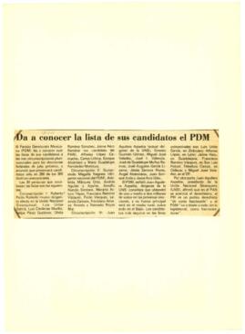 
Da aconocer la lista de sus candidatos el PDM.


