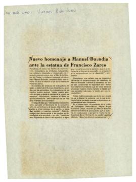 
Nuevo homenaje a Manuel Buendía ante la estatua de Francisco Zarco.


