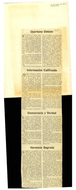 
Oportuno Debate.
Información calificada.
Democracia y Verdad.
Herencia Sagrada.


