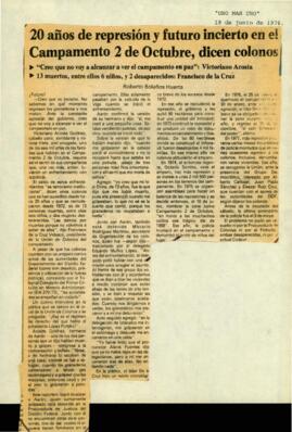 
20 años de represión y futuro incierto en el Campamento 2 de Octubre, dicen colonos.


