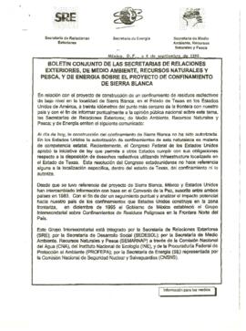 
Boletin Conjunto de las Secretarias De Relaciones.


