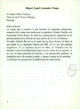 
Carta a Miguel Ángel Granados Chapa.


