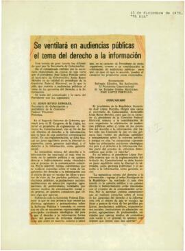
Se ventilará en audiencia el derecho a la información.


