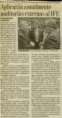 
Aplicarán anualmente auditorías externas al IFE.
Demanda López Obrador auditoría a Madrazo.



