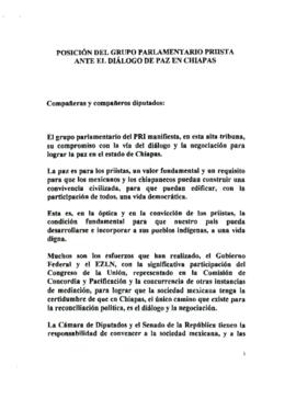 
Posición del Grupo Parlamentario Priista ante el Diálogo de Paz en Chiapas.



