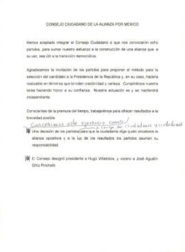 
Constitución y objetivos del Consejo Ciudadano de la Alianza por México.


