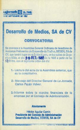 
Desarrollo de Medios, S. A. Convocatoria.


