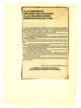 
A la Comunidad Universitaria Nacional.
A las Organizaciones Democráticas del País.


