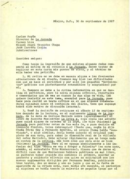 
Carta a Carlos Payan, Carmen Lira, Miguel Ángel Granados, José Carreño Carlon.


