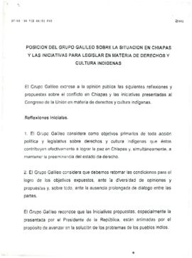
Posición del Grupo Galileo sobre la situación en Chiapas y las iniciativas para legislar en materia de derechos y cultura indígenas.


