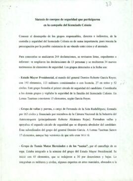 
Síntesis de cuerpos de seguridad que participaron en la campaña del licenciado Colosio.


