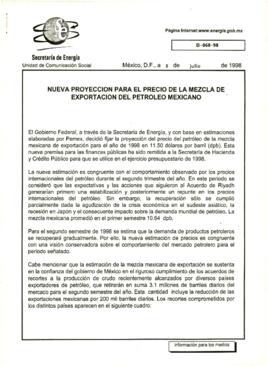 
Nueva proyección para el precio de la mezcla de exportación del petroleo mexicano.


