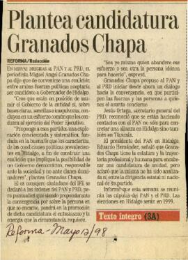 
Plantea candidatura Granados Chapa.


