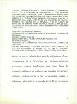 
Discurso pronunciado por el Subsecretario de Desarrollo. Politico de la Secretaria de Gobernacion.


