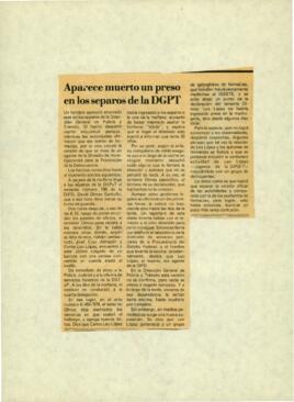 
Aparece muerto un preso en los separos de la DGPT.


