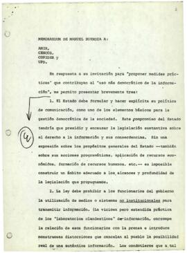
Memoradum de Manuel Buendía a AMIR, CENCOS, COPIDER y UPD.


