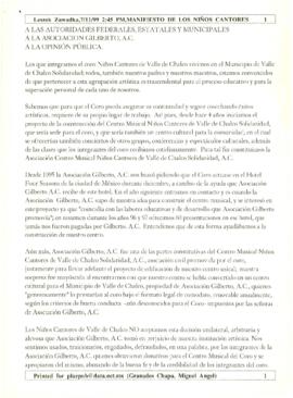 
A las autoridades federales, estatales y municipales, a la Asociación Gilberto AC, a la opinión pública.


