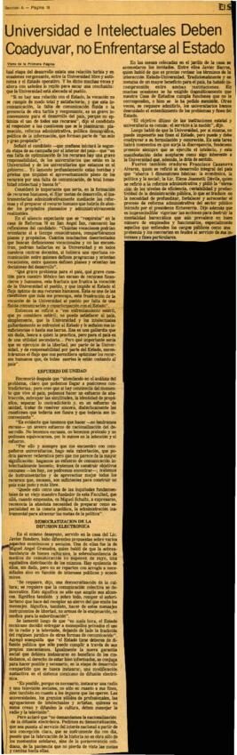 
Universidad e Intelectuales Deben. Coadyuvar, no Enfrentarse al Estado.


