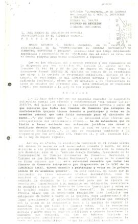
Recurso de revisión contra resolución que niega suspensión definitiva en asunto de Cámaras de Comercio.


