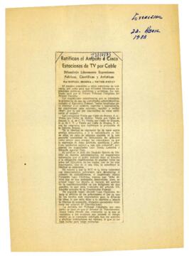 
Ratifican el amparo a cinco estaciones de TV por cable.



