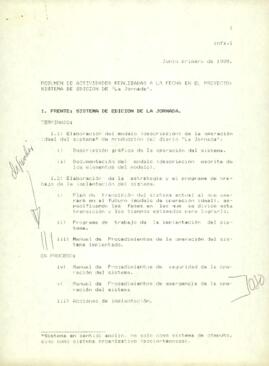
Resumen de actividades realizadas a la fecha en el proyecto.


