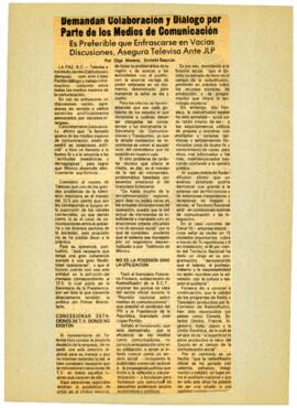 
Demandan Golaboración y Diálogo por Parte de los Medios de Comunicación.


