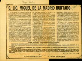 
Comunicado a Miguel de la Madrid Hurtado.


