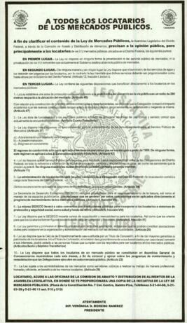 
A todos los locatarios de los mercados públicos.


