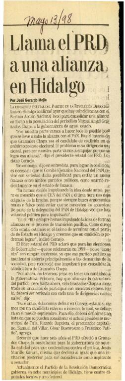 
Llama el PRD a una alianza en Hidalgo.


