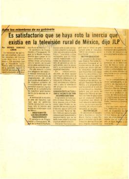 
Es satisfactorio que se haya roto la inercia que existía en la televisión rural de México, dijo JLP.


