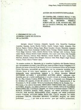 
Acción de Inconstitucionalidad contra el Código Penal y el Código de Procedimientos Penales para el Distrito Federal.



