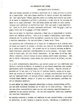 
Los democratas que vienen. José Agustín Ortiz Pinchetti.


