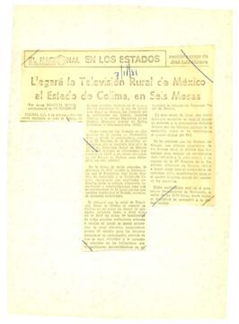 
Llegará la Televisión Rural de México al Estado de Colima, en Seis Meses.


