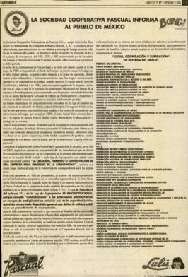 
La Sociedad Cooperativa Pascual informa al Pueblo de México.


