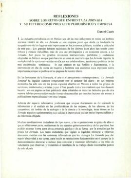 
Reflexiones sobre los retos que enfrenta la Jornada y su futuro como proyecto periodístico y empresa.


