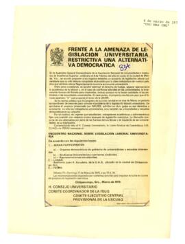 
Frente a la amenaza de legislación universitaria restrictiva una alternativa democrática.



