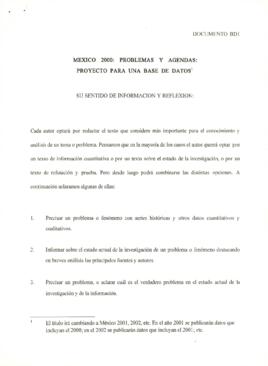 
México 2000 : Problemas y agendas : Proyecto para una base de datos.


