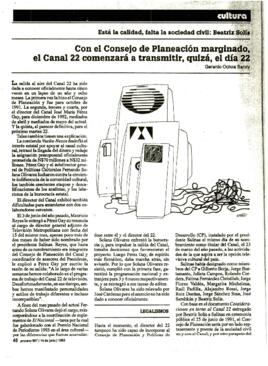 
Con el Consejo de Planeación marginado el Canal 22 comenzará a transmitir, quizá el día 22.


