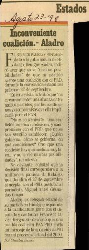 
Inconveniente coalición.- Aladro.



