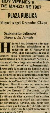 
Suplementos culturales. Siempre, La Jornada.


