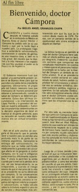 
Al fin libre bienvenido, doctor Cámpora.


