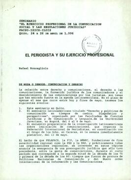 
El periodista y su ejercicio profesional.


