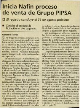 
Inicia Nafin proceso de venta de Grupo PIPSA.


