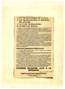 
A los trabajadores de la SSA, a los trabajadores al servicio del Estado, a la clase trabajadora, al pueblo de México.


