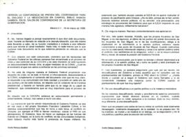 
Versión de la conferencia de prensa del coordinador para el diálogo y la negociación en Chiapas, Emilio Rabasa Gamboa, en el salón de conferencias de la Secretaria de Gobernación.


