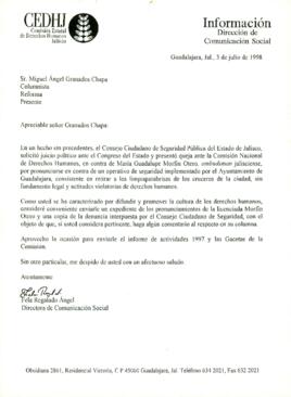 
Carta de Fela Regalado Ángel dirigida a Miguel Ángel Granados Chapa.


