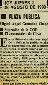 
Supresión de la COR. El onomástico de Olivo.


