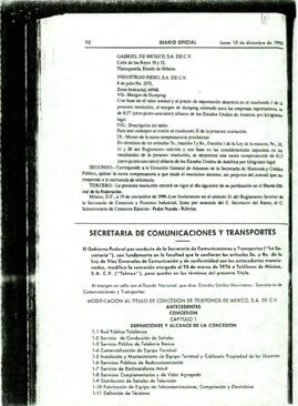 
Modificación al Título de concesión de Teléfonos De México, S.A. de C.V.


